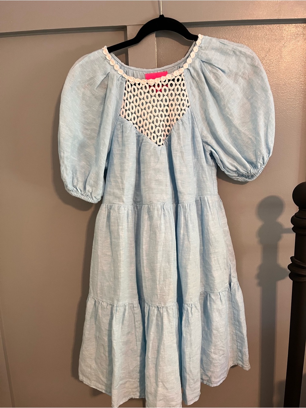 Lilly Pulitzer Light Blue Tiered Puff-Sleeve Dress with Lace Yoke
